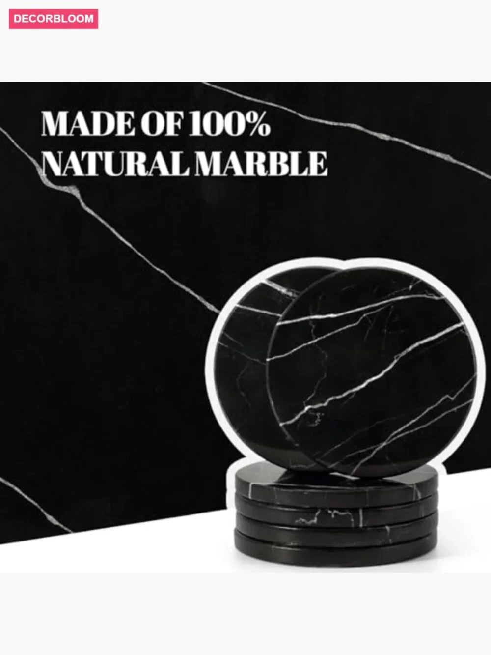 Set of 6 Natural Stone Coasters for Drinks, Home Decor